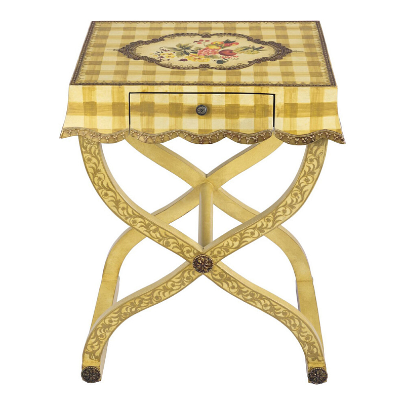 Приставной столик с ящиком в стиле ретро Vintage Rustic Tablecloth Желтый Мульти в Брянске | Loft Concept 