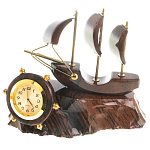Часы настольные в виде парусника из натурального камня Обсидиан Sailboat Stone Clock варинант исполнения - 1 | Loft Concept в Брянске