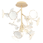 Потолочный светильник с золотыми ветвями и белыми лепестками на круглом рельефном основании Wintery flovers варинант исполнения - 1 | Loft Concept в Брянске