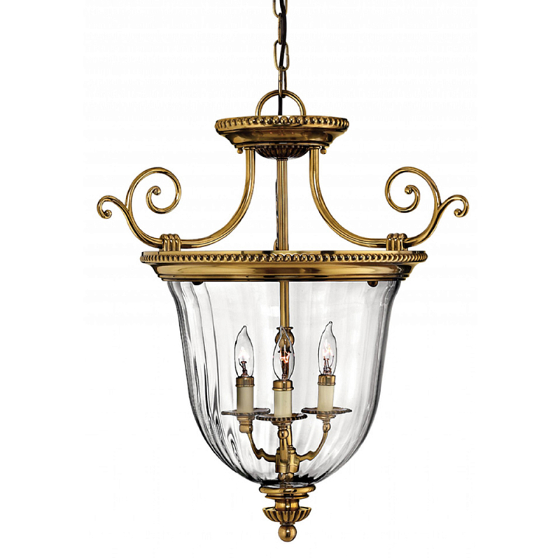 Люстра подвесная цвета латунь с прозрачным стеклянным плафоном и тремя лампами в классическом стиле на цепи Hinkley Латунь Прозрачное Стекло в Брянске | Loft Concept 