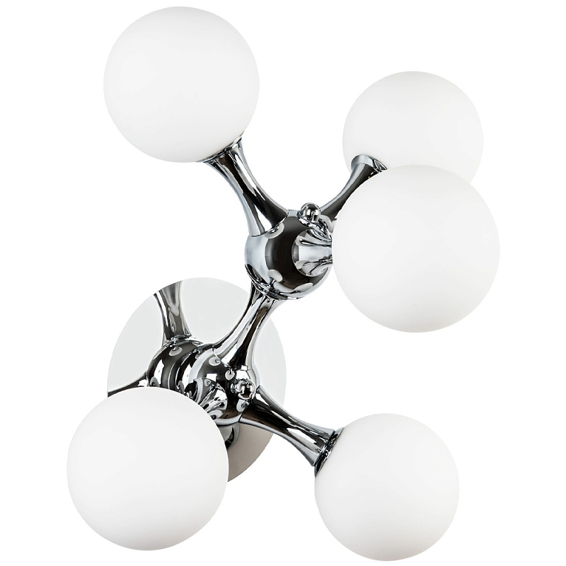 Бра с 5-ю плафонами из стеклянных шаров Pearls Suspension Chrome Wall Lamp Хром Белое матовое стекло Бра с 5-ю плафонами из стеклянных шаров Pearls Suspension Chrome Wall Lamp Хром Белое матовое стекло в Брянске | Loft Concept