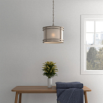 Подвесной светильник в виде барабана с тканевым абажуром и металлическим каркасом Warm Glow варинант исполнения - 4 | Loft Concept в Брянске