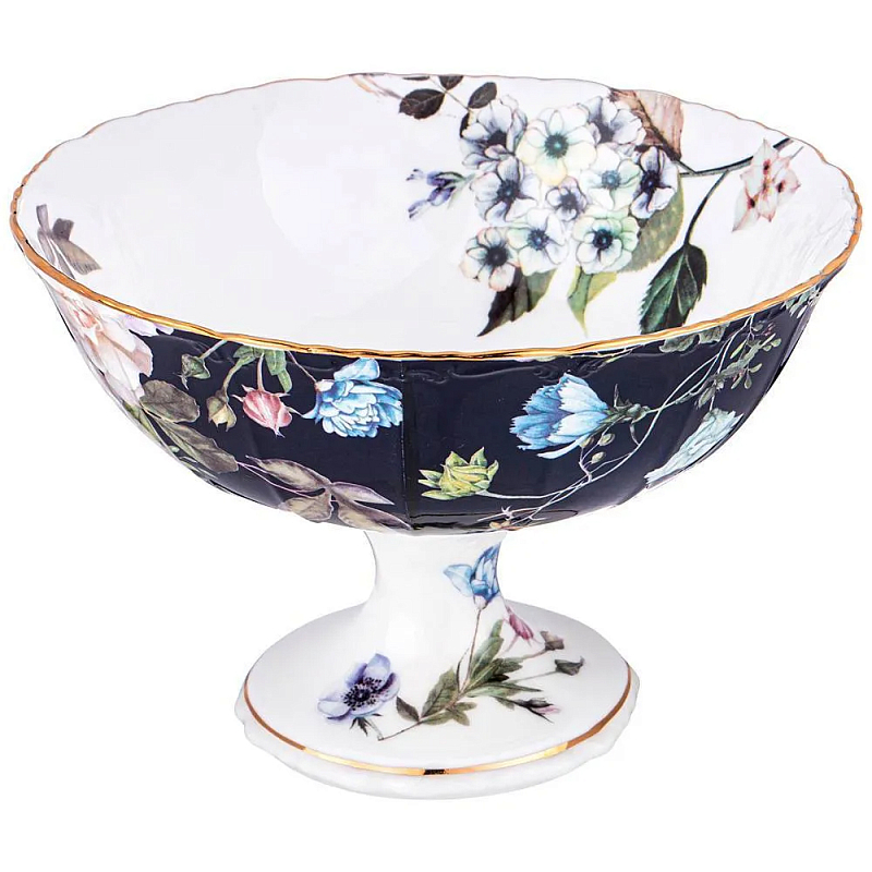 Ваза фарфоровая на ножке с рисунком цветов Garden Whisper Porcelain Set Белый Темно-синий Мульти Ваза фарфоровая на ножке с рисунком цветов Garden Whisper Porcelain Set Белый Темно-синий Мульти в Брянске | Loft Concept