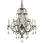 Люстра бронзового цвета с 6-ю лампами и подвесками из оптического стекла в классическом стиле Feiss варинант исполнения - 1 | Loft Concept в Брянске