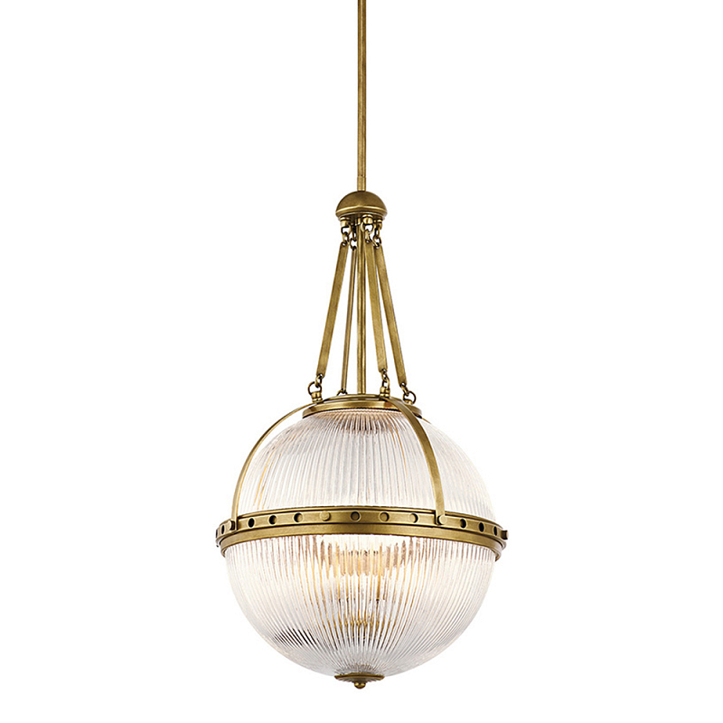 Подвесной светильник с рифленым стеклянным плафоном в форме шара Kichler Латунь Прозрачное Стекло Никель в Брянске | Loft Concept 