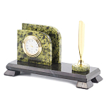 Настольный письменный набор из змеевика с визитницей с часами и ручкой Successful Leader варинант исполнения - 2 | Loft Concept в Брянске