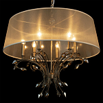 Люстра подвесная круглая с тканевым полупрозрачным абажуром и подвесками 6 ламп Gilded Elegance варинант исполнения - 5 | Loft Concept в Брянске