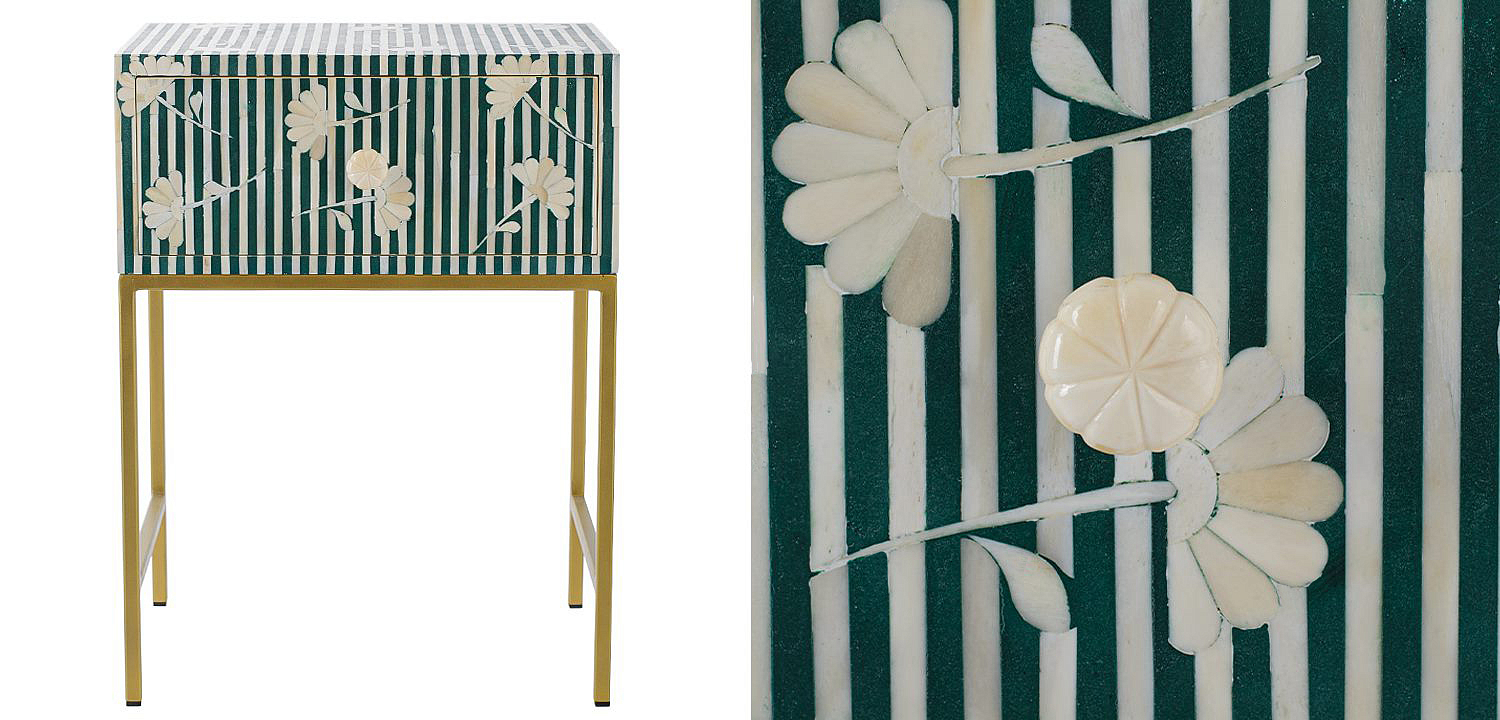 Тумбочка Green Flower Indian Bone Inlay nightstand Тумбочка Green Flower Indian Bone Inlay nightstand - Loft-Concept в Брянске