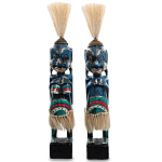 Комплект из 2-х деревянных статуэток Asmat Straw Headdress Statuettes Blue Colorful Tattoo варинант исполнения - 4 | Loft Concept в Брянске