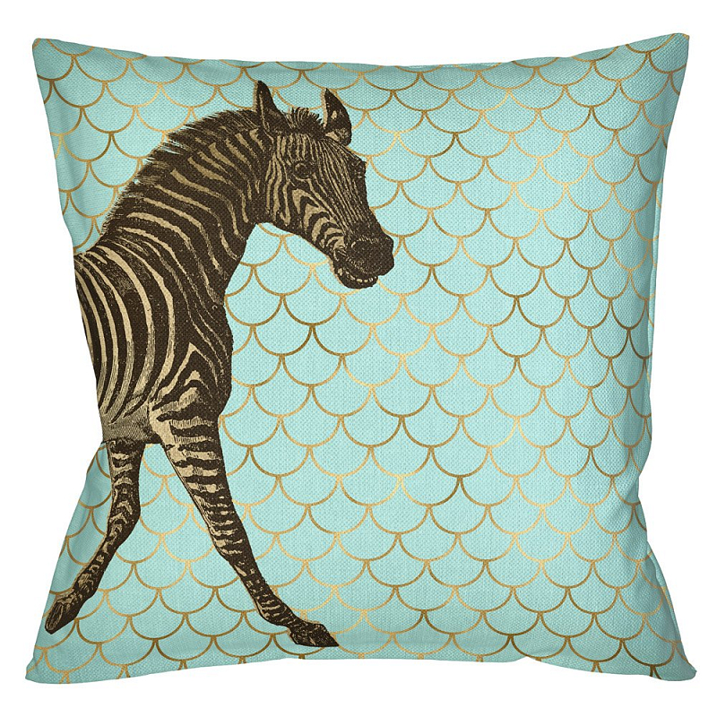Подушка Safari light blue zebra Бирюзовый Глянцевое золото Подушка Safari light blue zebra Бирюзовый Глянцевое золото в Брянске | Loft Concept