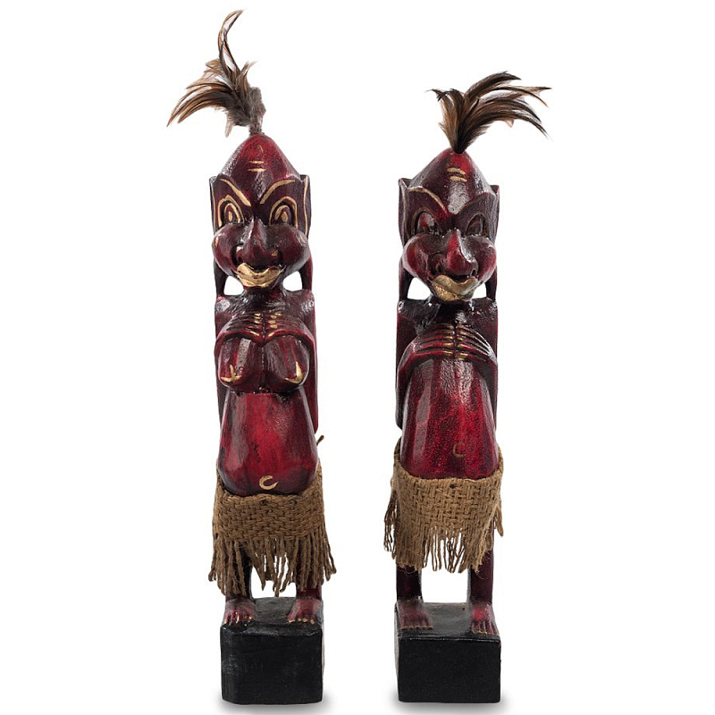 Комплект из 2-х деревянных статуэток Asmat Wooden Statuettes Dark Red Красный Черный Золотой Коричневый Комплект из 2-х деревянных статуэток Asmat Wooden Statuettes Dark Red Красный Черный Золотой Коричневый в Брянске | Loft Concept