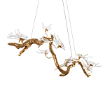 Люстра подвесная линейная с прозрачными стеклянными птичками на ветвях Serip Voa варинант исполнения - 8 | Loft Concept в Брянске