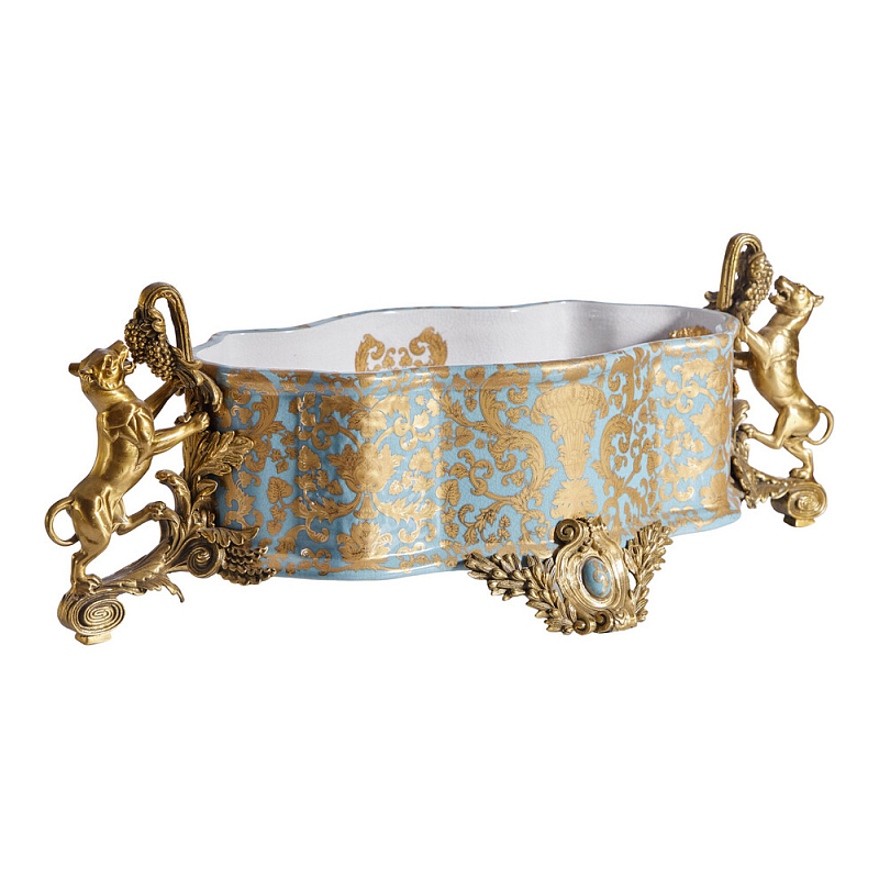 Чаша с орнаментом на бронзовых ножках в виде львов Eden Garden Голубой Бронза в Брянске | Loft Concept 