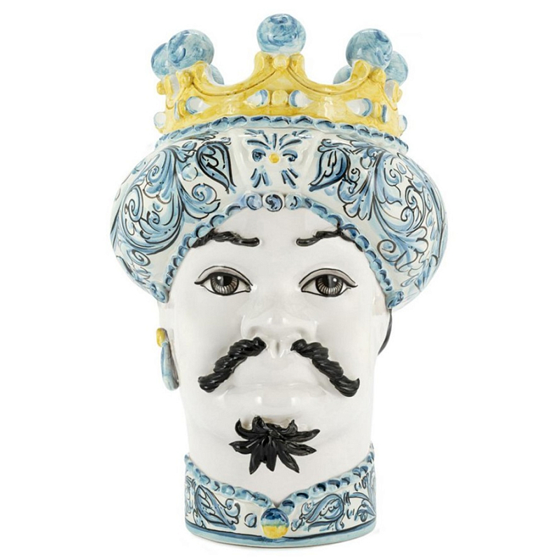 Ваза Vase Moro Man Ornate White Face Белый Светло-голубой Желтый Ваза Vase Moro Man Ornate White Face Белый Светло-голубой Желтый в Брянске | Loft Concept