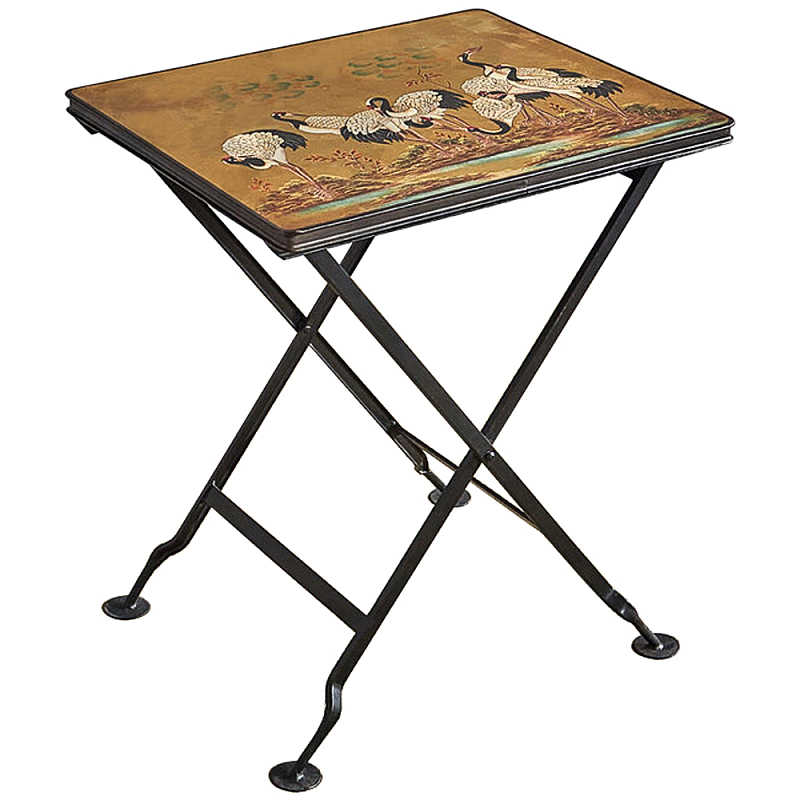 Приставной столик складной Chinoiserie Cranes Side Table Золотой Черный Мульти Приставной столик складной Chinoiserie Cranes Side Table Золотой Черный Мульти в Брянске | Loft Concept