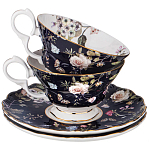 Чайный набор из фарфора темно-синий с рисунком цветов на 6 персон 12 предметов 280 мл Garden Whisper Porcelain Set  варинант исполнения - 1 | Loft Concept в Брянске