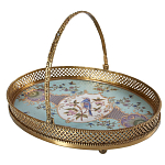 Блюдо овальное с ручкой и голубым фарфоровым дном с цветочным рисунком Blue Garden варинант исполнения - 1 | Loft Concept в Брянске