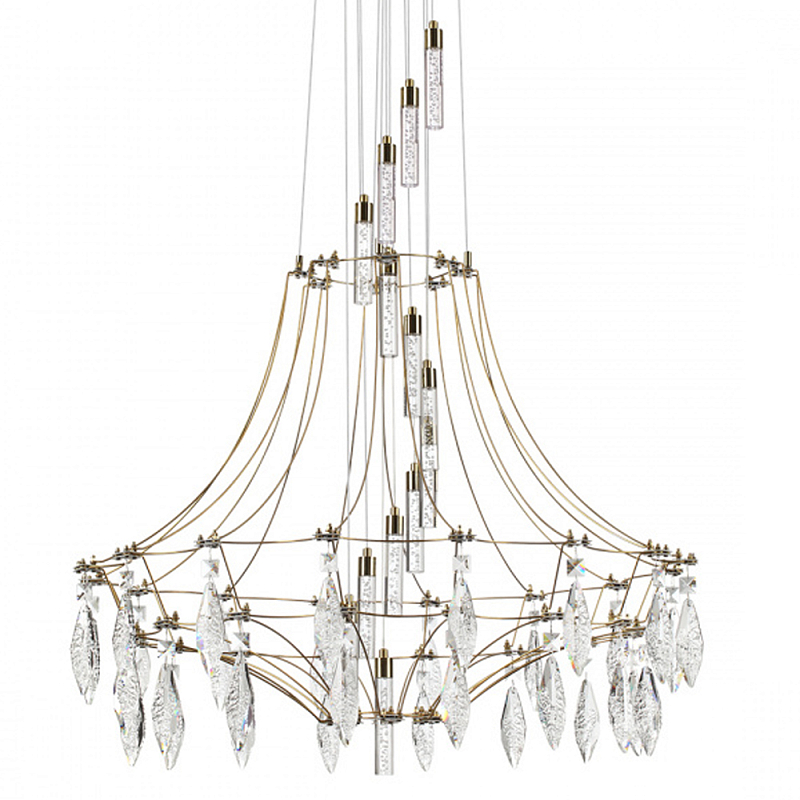 Люстра подвесная из металла с хрустальными прозрачными подвесками Quasar 81 Золотой Хром в Брянске | Loft Concept 