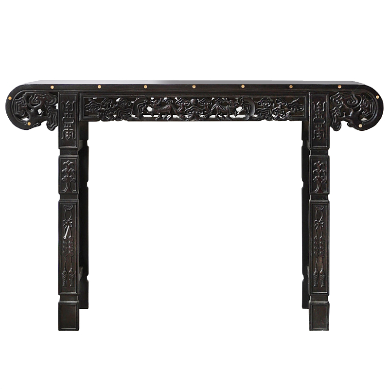 Черная резная консоль в Китайском стиле из массива Black Dragon Console Черный Золотой Черная резная консоль в Китайском стиле из массива Black Dragon Console Черный Золотой в Брянске | Loft Concept