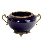 Чаша темно-синяя фарфоровая с бронзовыми ручками и ажурным ободком Eden Garden варинант исполнения - 1 | Loft Concept в Брянске