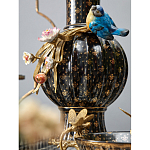 Ваза черная фарфоровая с  узором и бронзовым декором в виде веток с фарфоровой птичкой и цветами Eden Garden варинант исполнения - 3 | Loft Concept в Брянске