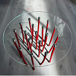 Дизайнерский журнальный стол с круглой прозрачной столешницей и основанием в виде красных металлических тросов Wires варинант исполнения - 1 | Loft Concept в Брянске