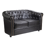 Диван кожаный двухместный на 4-х деревянных ножках из массива березы Logan Leather Seating black варинант исполнения - 1 | Loft Concept в Брянске