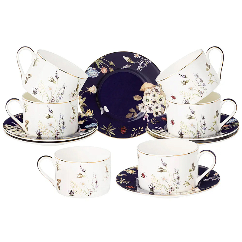 Чайный набор из фарфора с рисунком цветов 190 мл Garden Whisper Porcelain Set Белый Темно-синий Мульти Чайный набор из фарфора с рисунком цветов 190 мл Garden Whisper Porcelain Set Белый Темно-синий Мульти в Брянске | Loft Concept