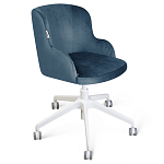 Стул с мягкой синей обивкой из велюра и подъемно-поворотным механизмом на белых колесиках Harper Blue and White варинант исполнения - 1 | Loft Concept в Брянске