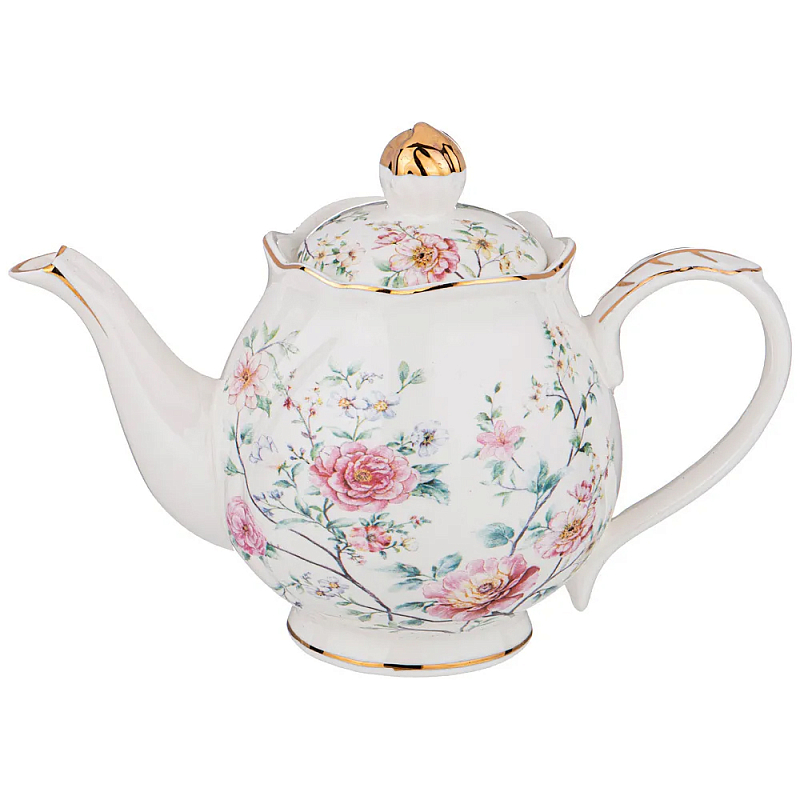Чайник из фарфора белый с цветочным принтом Flower Porcelain Collection Белый Мульти Чайник из фарфора белый с цветочным принтом Flower Porcelain Collection Белый Мульти в Брянске | Loft Concept