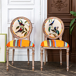 Стул бежевый в разноцветную полоску из натурального бука с изображением птиц и цветов Blooming Red Birds Colorful Stripes Chair варинант исполнения - 8 | Loft Concept в Брянске