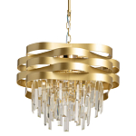 Люстра цвета матового золота с металлическими лентами и длинными прозрачными подвесками Gilded Waves варинант исполнения - 1 | Loft Concept в Брянске