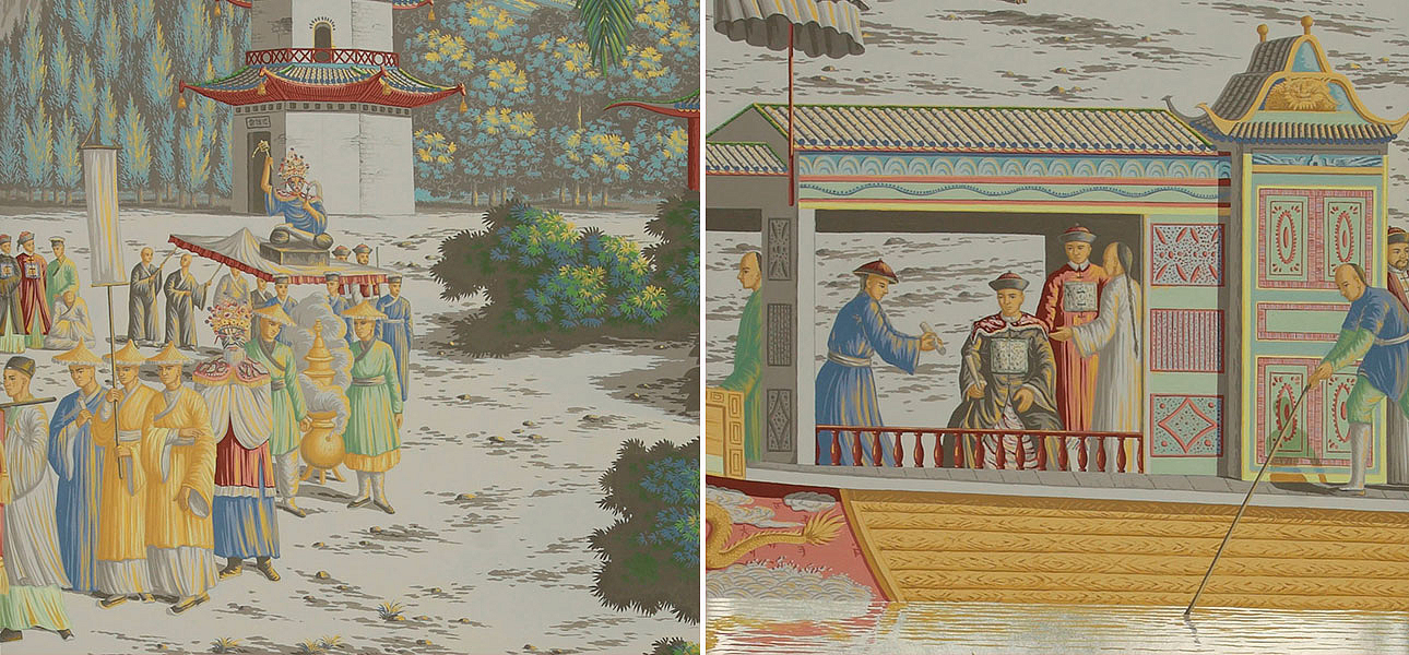 Обои ручная роспись Procession Chinoise Special Colourway on White Metal gilded paper Обои ручная роспись Procession Chinoise Special Colourway on White Metal gilded paper - Loft-Concept в Брянске