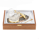 Икорница с ложкой с декором "Кадушка" с гравировкой на подставке из натурального камня Агат Decorative Cavair Dishes варинант исполнения - 4 | Loft Concept в Брянске