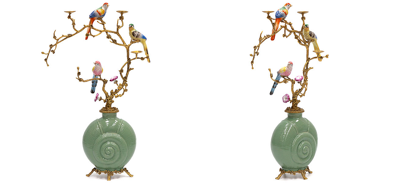 Ваза фарфоровая зеленая с фигурками птиц Porcelain bird Ваза фарфоровая зеленая с фигурками птиц Porcelain bird - Loft-Concept в Брянске