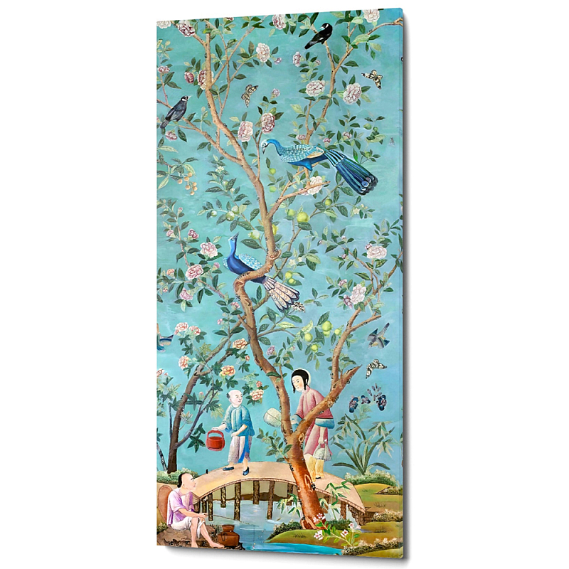 Постер на холсте в стиле шинуазри Chinoiserie Bridge in the garden Poster Бирюзовый Мульти Постер на холсте в стиле шинуазри Chinoiserie Bridge in the garden Poster Бирюзовый Мульти в Брянске | Loft Concept