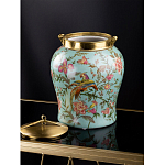Ваза округлой формы из фарфора с рисунком и бронзовой крышкой Turquoise Blooming Garden варинант исполнения - 2 | Loft Concept в Брянске