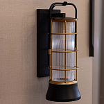 Настенный фонарь цилиндрической формы с рифленым стеклом в золотом каркасе на черном прямоугольном основании Eurofase варинант исполнения - 9 | Loft Concept в Брянске