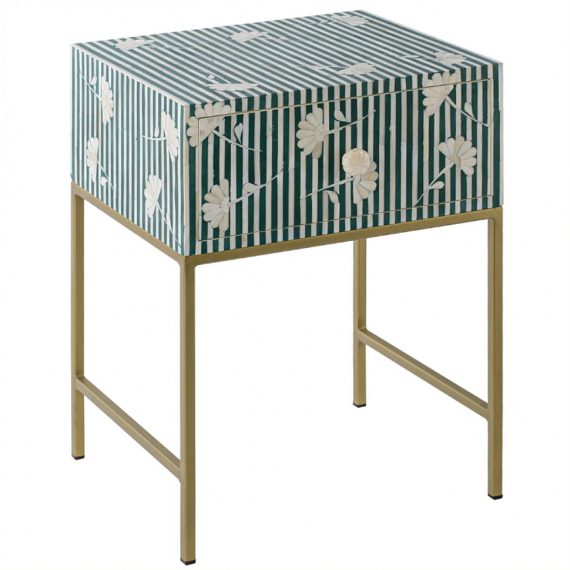 Тумбочка Green Flower Indian Bone Inlay nightstand Зеленый Тумбочка Green Flower Indian Bone Inlay nightstand Зеленый в Брянске | Loft Concept