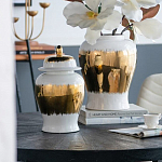 Ваза белая с крышкой и золотистыми фрагментами 46 см Chinoiserie Ceramics варинант исполнения - 1 | Loft Concept в Брянске