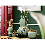 Ваза зеленого цвета из фарфора с бронзовыми ручками в виде драконов и рельефным цветочным декором Eden Garden porcelain and bronze варинант исполнения - 8 | Loft Concept в Брянске