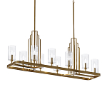 Люстра прямоугольная цвета латунь с прозрачными рифлеными цилиндрическими плафонами Kichler варинант исполнения - 1 | Loft Concept в Брянске