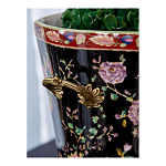 Кашпо из фарфора черная с цветочной росписью и бронзовой стрекозой Spring Garden варинант исполнения - 5 | Loft Concept в Брянске