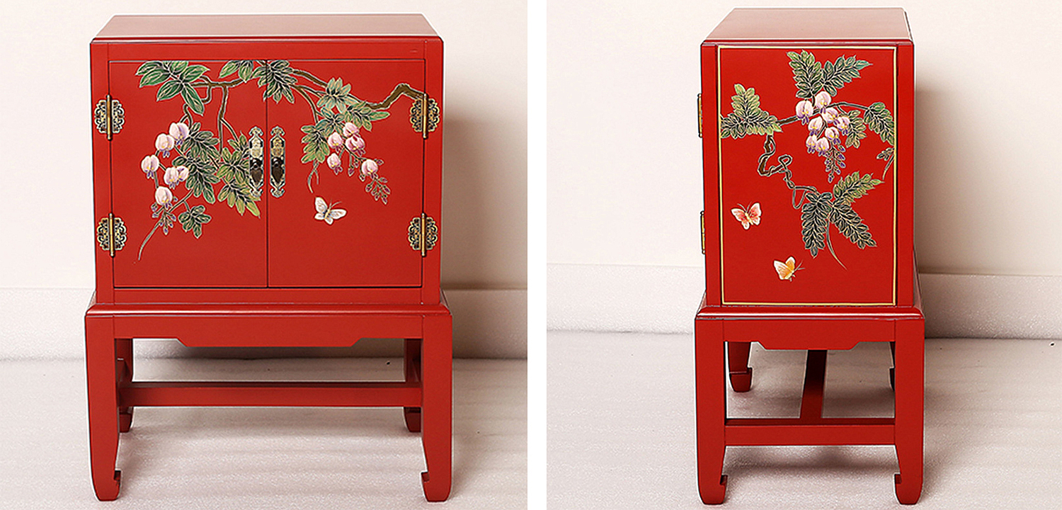 Красная Тумба в Китайском Стиле ручная роспись Бабочки и Ветвь Butterflies and Branch Nightstand Красная Тумба в Китайском Стиле ручная роспись Бабочки и Ветвь Butterflies and Branch Nightstand - Loft-Concept в Брянске