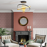 Люстра подвесная с 2-мя пересекающимися круглыми подвесами в черном и золотистом цвете и вертикальными подвесками Ring Horizontal варинант исполнения - 3 | Loft Concept в Брянске