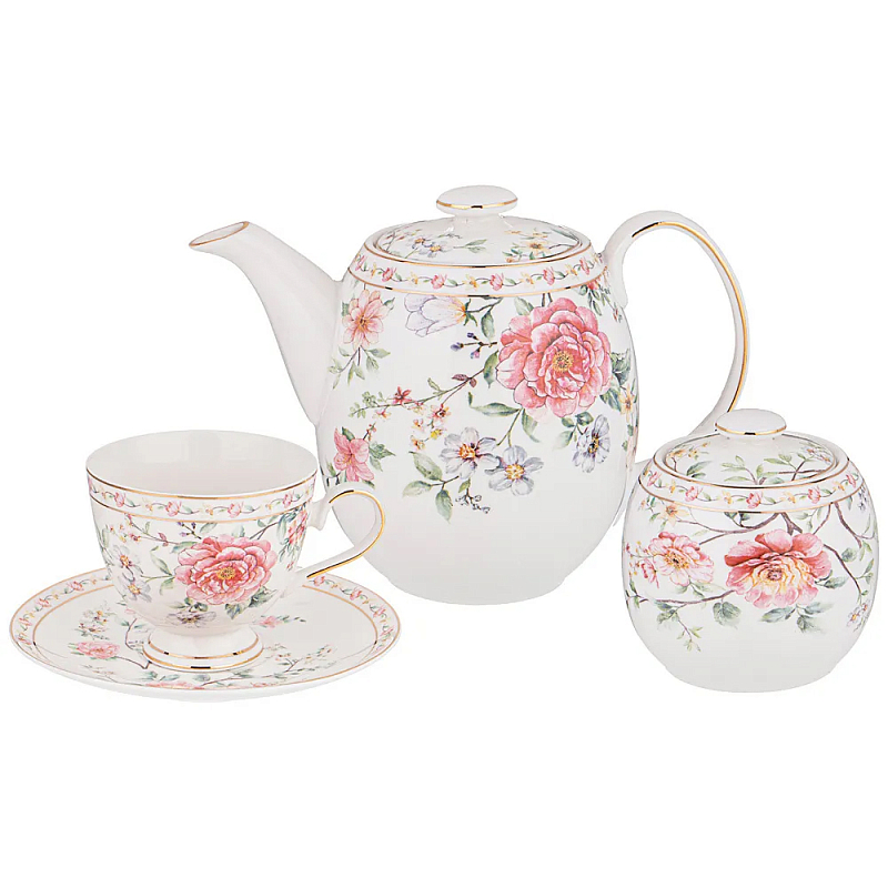 Чайный сервиз из фарфора на 6 персон 14 предметов Flower Porcelain Collection Белый Мульти Чайный сервиз из фарфора на 6 персон 14 предметов Flower Porcelain Collection Белый Мульти в Брянске | Loft Concept