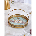 Блюдо круглое с ручкой и голубым фарфоровым дном с цветочным рисунком Blue Garden варинант исполнения - 3 | Loft Concept в Брянске