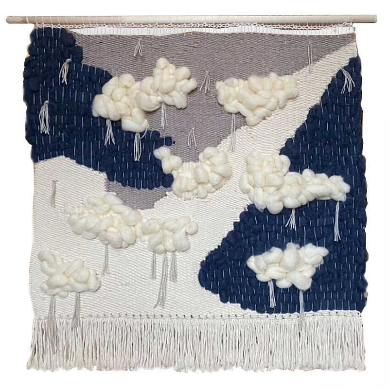 Гобелен из шерсти черно-белый Облака ivory ( слоновая кость ) Черный в Брянске | Loft Concept 