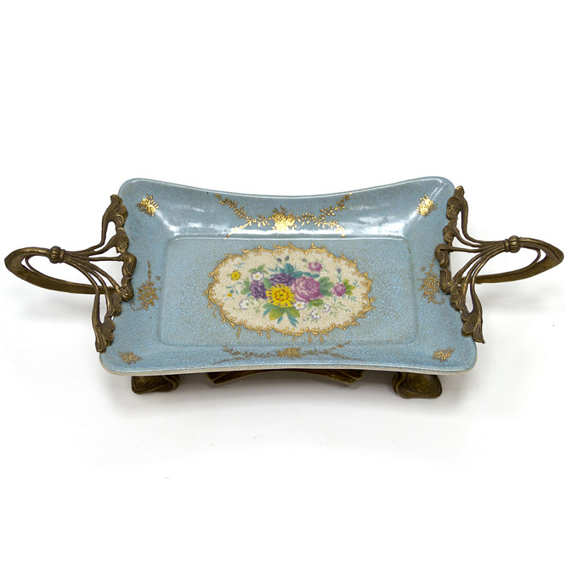 Поднос Pale Blue Tray Голубой пастельный Бронза в Брянске | Loft Concept 