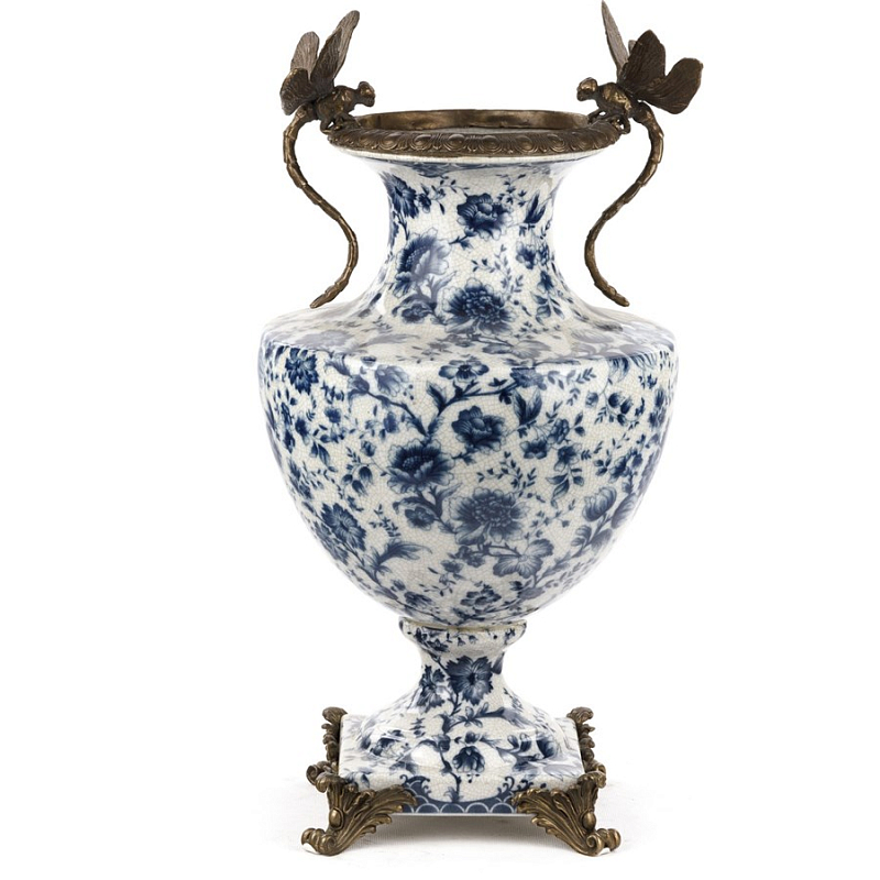 Ваза White and Blue Flowers Vase Белый Бронза Синий Ваза White and Blue Flowers Vase Белый Бронза Синий в Брянске | Loft Concept